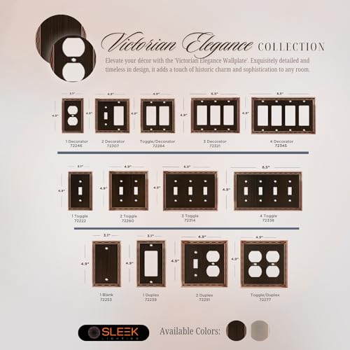 SleekLighting Duplex Wall plates | Decorative Zinc Cast Bronze Finish | Aged Oil-Rubbed electric Outlet Covers| Style: 1 Gang Duplex (4 Pack) - Image 3
