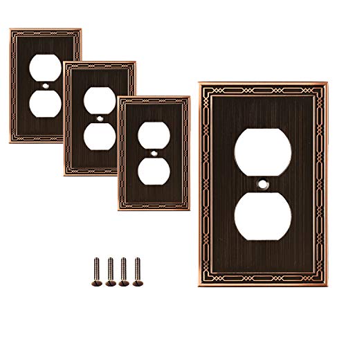 SleekLighting Duplex Wall plates | Decorative Zinc Cast Bronze Finish | Aged Oil-Rubbed electric Outlet Covers| Style: 1 Gang Duplex (4 Pack) - Image 1
