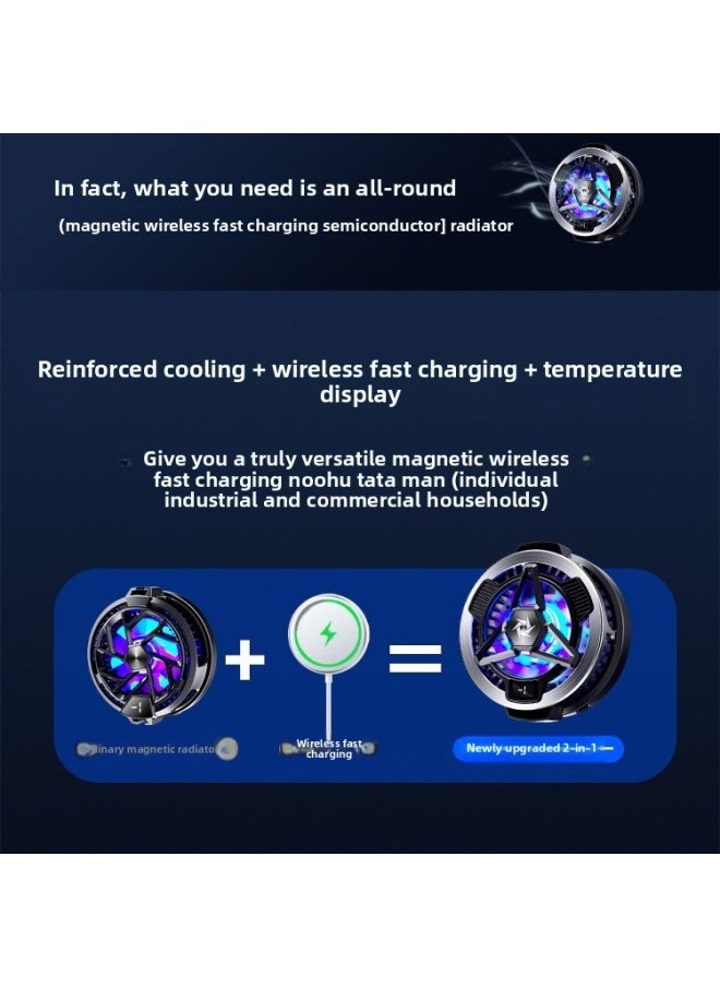 Generic - [Wireless Charging Magnetic/Back Clip Dual-purpose] Applicable To Apple Mobile Phone Radiator 16promax Live Special-Color:[universal For Mobile Phones And Tablets] Temperature Digital Display☆10w High Power☆Tec Semiconductor Refrigeration☆Mute☆Fast Cooling☆Free Finger Cot + Versatile Clip [black] - Image 1