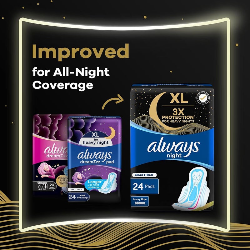 Always Pads Maxi Thick XL for Heavy Night Protection, 24 Sanitary Pads - Image 5
