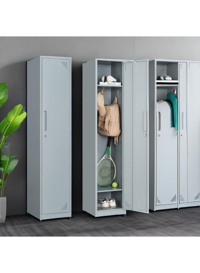 MOMENT Metal Locker For Home, Dressing Room, [H183*D45*W40] Steel Storage Lockers For Employees, Lockable Locker Cabinet With 1 Door (Grey)  - Image 4