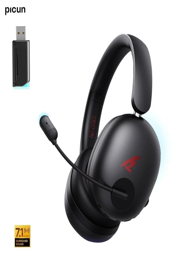 Picun UG-10A Gaming Wireless Headset with Mic – Bluetooth 6.0, 7.1 Surround Sound, 56dB Active Noise Cancellation, 100H Battery, 2.4G/USB/Type-C/Wired Modes, 40mm Driver, Low Latency for PS5/PC/Xbox , Black - Image 1