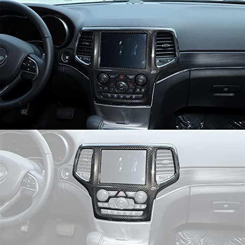 YOCTM غطاء كامل لزينة لوحة الملاحة GPS للوحة القيادة لسيارة جيب جراند شيروكي SRT8 من 2014-2018 بتصميم ألياف الكربون السوداء، عبوة واحدة - Image 3