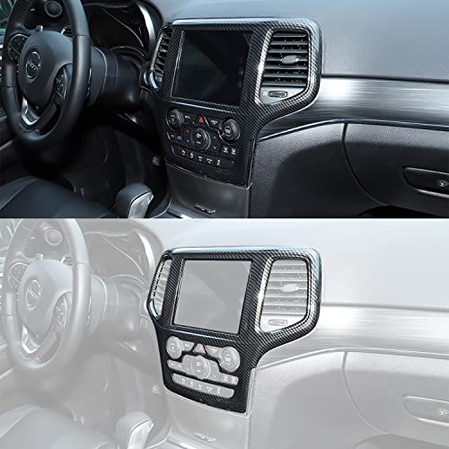 YOCTM غطاء كامل لزينة لوحة الملاحة GPS للوحة القيادة لسيارة جيب جراند شيروكي SRT8 من 2014-2018 بتصميم ألياف الكربون السوداء، عبوة واحدة - Image 4