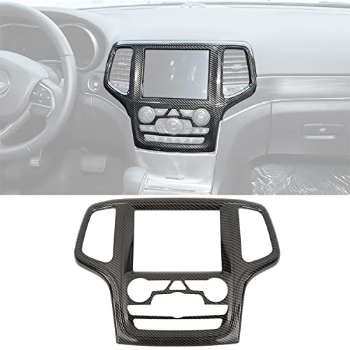 YOCTM غطاء كامل لزينة لوحة الملاحة GPS للوحة القيادة لسيارة جيب جراند شيروكي SRT8 من 2014-2018 بتصميم ألياف الكربون السوداء، عبوة واحدة - Image 1