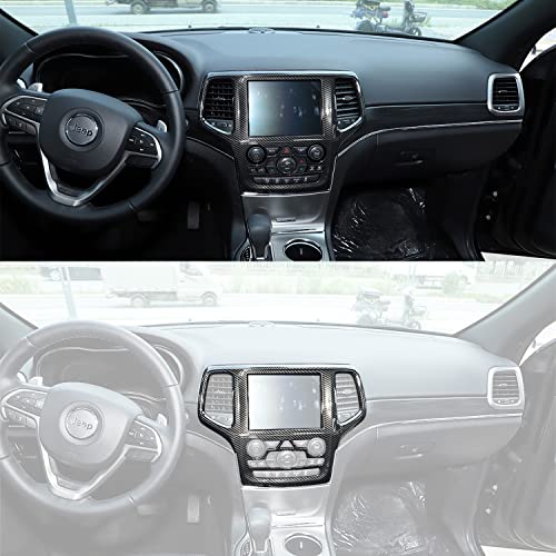 YOCTM غطاء كامل لزينة لوحة الملاحة GPS للوحة القيادة لسيارة جيب جراند شيروكي SRT8 من 2014-2018 بتصميم ألياف الكربون السوداء، عبوة واحدة - Image 2