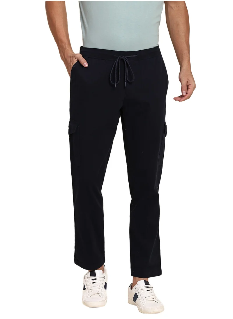 Dennis Lingo Navy Casual Trousers for Men - Regular Fit, Cotton Lycra