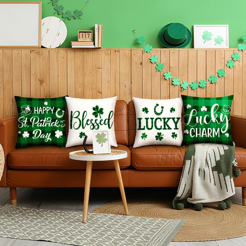GlikCeil Set of 16 Easter Pillow Covers 18 x 18 Inch St. Patrick's Day Spring Pillowcase Holiday Throw Pillow Covers Valentine's Day Heart Clover Bunny Cushion Case Vintage Pillowcase for Home Decor - Image 5