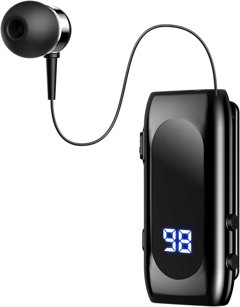 MAKINGTEC Retractable Bluetooth Headphones, Collar Clip Bluetooth Headsets Wireless Earphone Battery Display Quick Charger Handsfree Earbuds v5.2 with Microphone for Cell Phone (Black) - Image 1