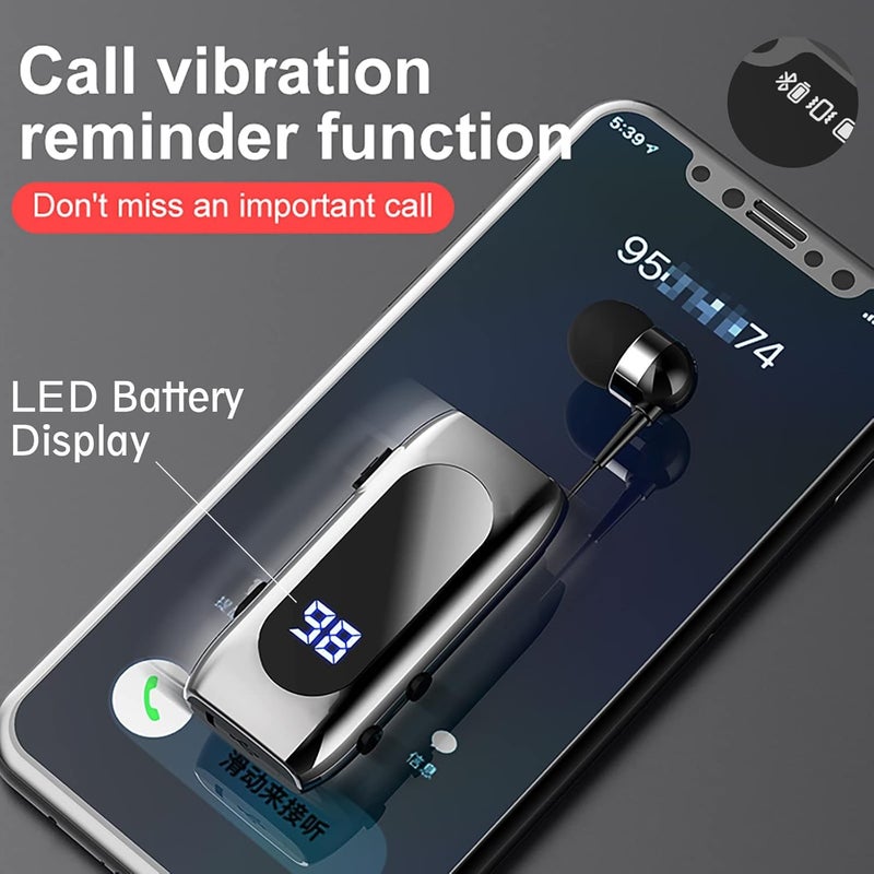 MAKINGTEC Retractable Bluetooth Headphones, Collar Clip Bluetooth Headsets Wireless Earphone Battery Display Quick Charger Handsfree Earbuds v5.2 with Microphone for Cell Phone (Black) - Image 4