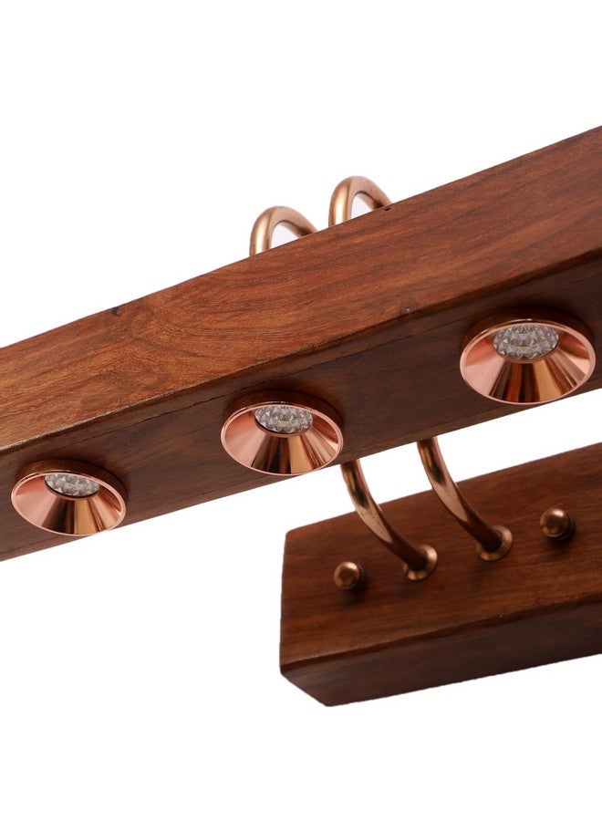 Green House Green House Handmade Sheesham Wood Picture/Mirror/Vanity/Dressing Table Light/Wall Lamp with In-Built 5 Warm White LEDs of 3W Each(15W), Rose Gold Plated Metal Bands, Brass Moving Set & Rivets for Living Room/Bedroom/Hallway  - Image 4