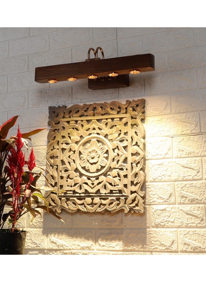 Green House Green House Handmade Sheesham Wood Picture/Mirror/Vanity/Dressing Table Light/Wall Lamp with In-Built 5 Warm White LEDs of 3W Each(15W), Rose Gold Plated Metal Bands, Brass Moving Set & Rivets for Living Room/Bedroom/Hallway  - Image 1