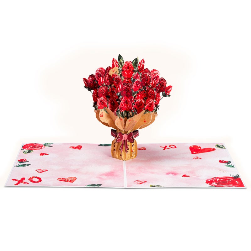 Paper Love Frndly by Paper Love 3D Roses Bouquet Pop Up Valentines Day Card, Gift for Valentines Day, Mothers Day, Birthday, Wedding, Anniversary, All Occasion - Handcrafted, 100% Recycled and Eco-Friendly, 8" x 6" Cover - Includes Envelope and Note Tag - Image 5