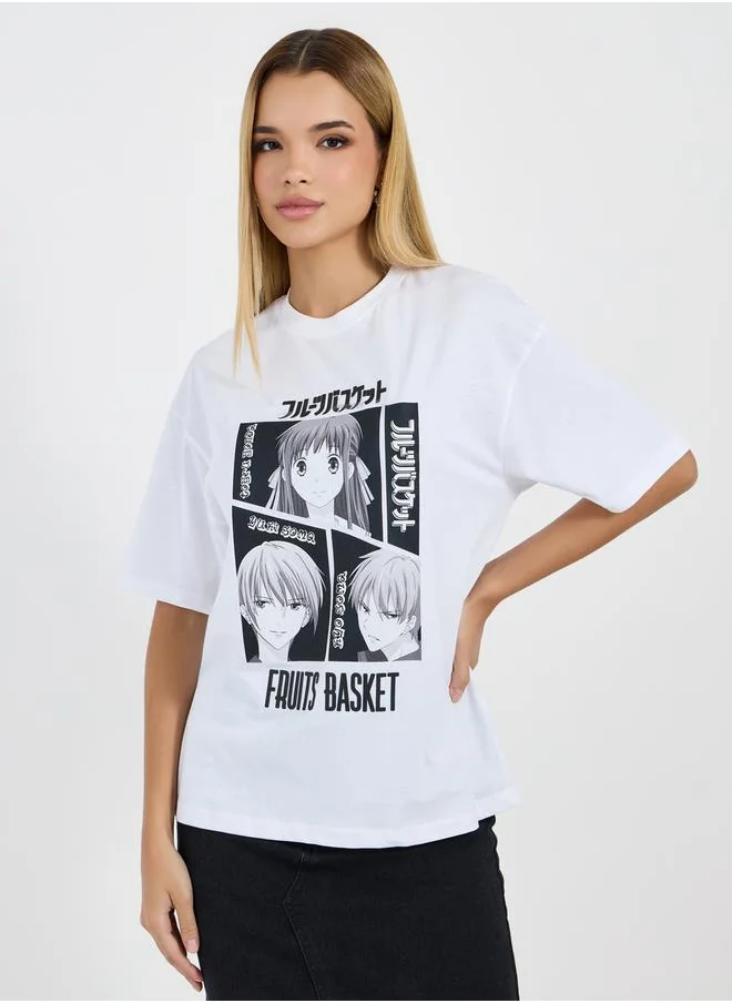 Styli Graphic Print Round Neck Oversized T-shirt