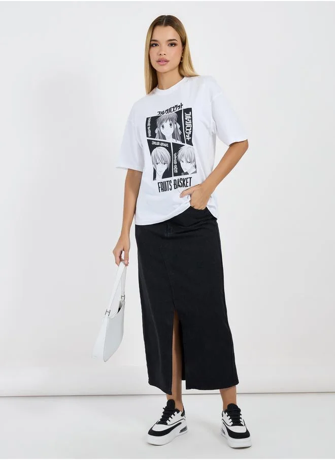 Styli Graphic Print Round Neck Oversized T-shirt