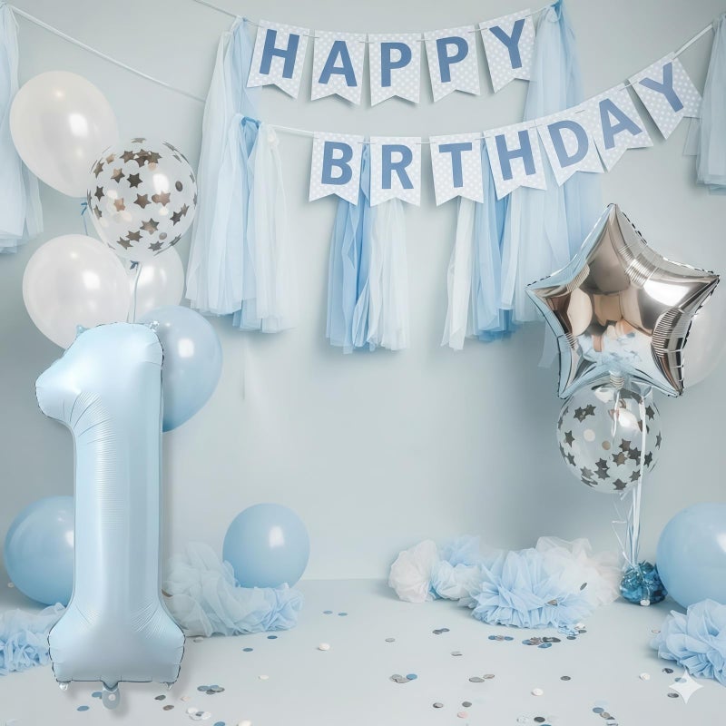 Froova Big Number 1 Balloons, Light Matte Sky Blue Foil 1 Balloon Numbers 40 Inch, Giant 1st Birthday Party Decor, Baby Powder Blue Mylar Helium One Balloon for Boys Girls Baby Shower Anniversary Decorations - Image 3