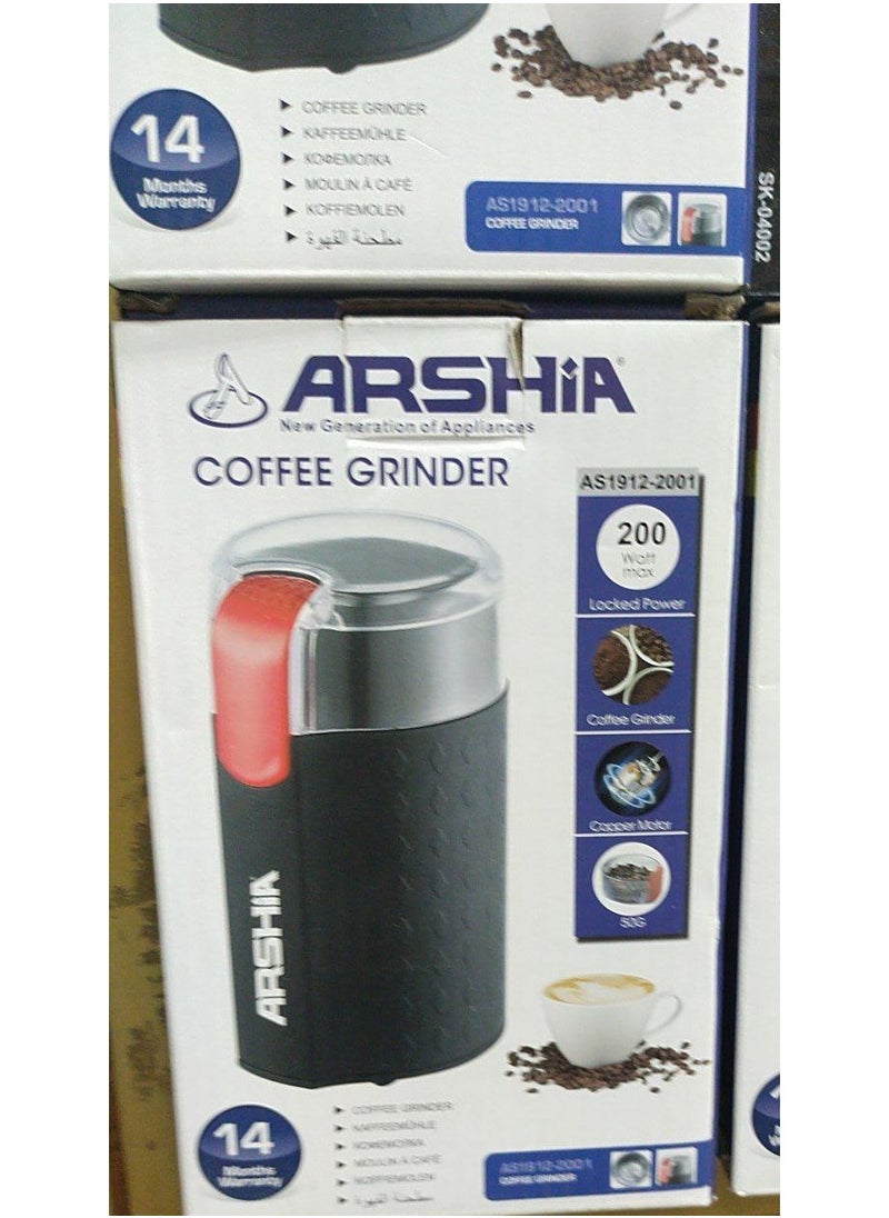 Arshia - Arshia 200W Stainless Steel Electric Coffee, Nuts and Spice Grinder with Acrylic Lid - Black - Image 1