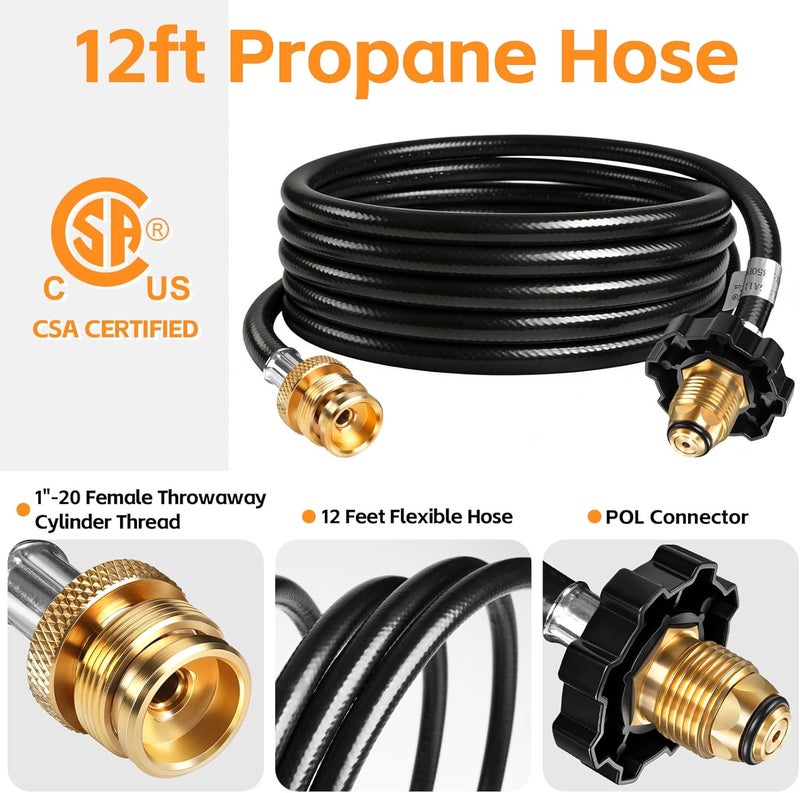 GasSaf 12 FT Propane Hose, Propane Connect Hose for RV to Gas Grill, Fits All 1Lb Portable Gas Appliances for Weber Q Grills, Coleman Stoves, Blackstone Griddles & More - Image 2