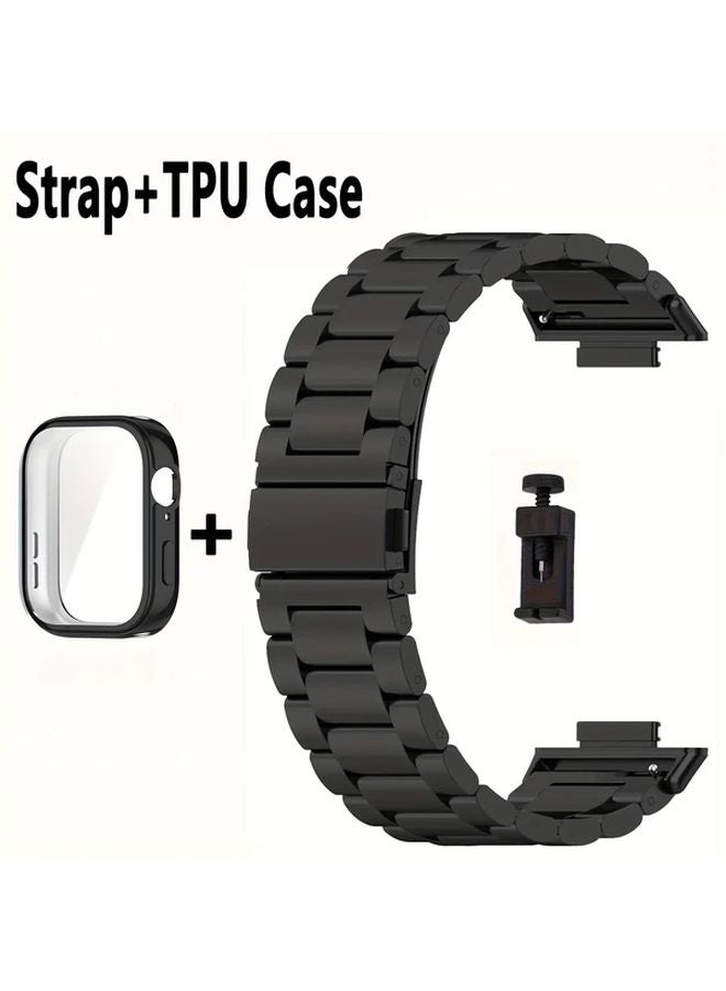 Black Stainless Steel TPU Hybrid Strap For Huawei Watch Fit 4 - Image 1