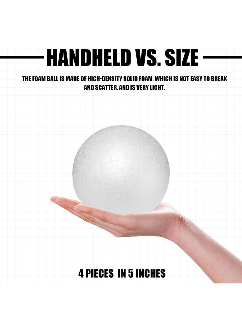كرافت ماجيك كرات فوم بوليسترين مقاس 5 بوصات، 4 قطع من الكرات الرغوية البيضاء الكبيرة للأعمال اليدوية، كرات فوم عملاقة للأعمال اليدوية للمنزل والمدرسة، كرات مستديرة صلبة وناعمة لمشاريع الفنون والحرف اليدوية. - Image 2