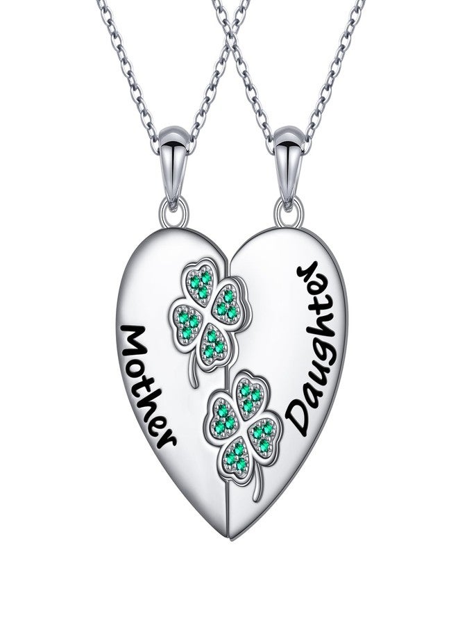 DAOCHONG S925 Sterling Silver Mother Daughter Mama Heart Pendant Necklace Jewelry from Mom Birthday Set 2 St. Patrick's Day - Image 1
