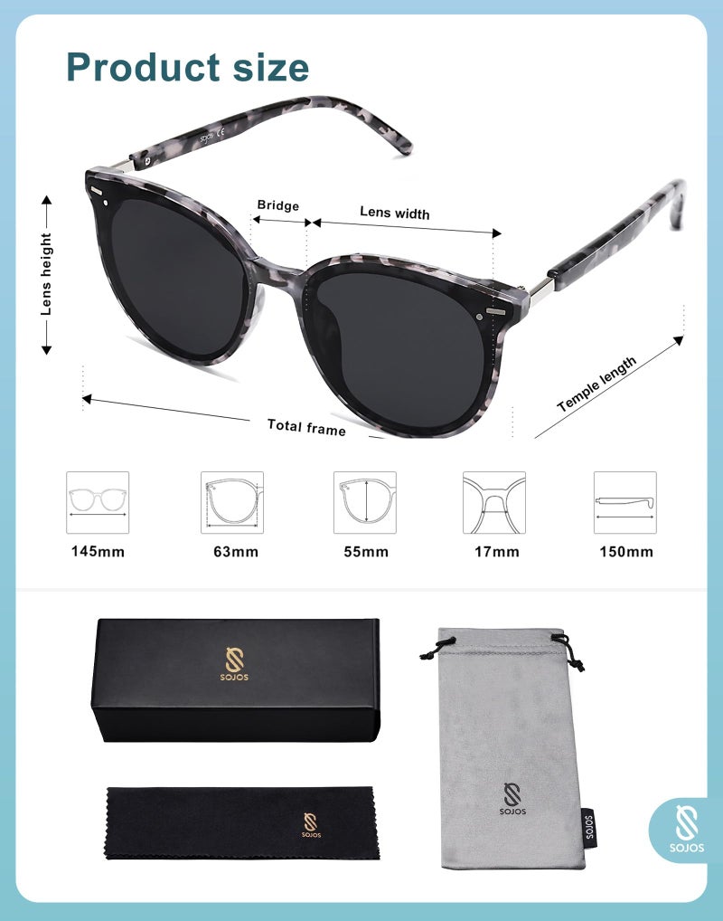 SOJOS Classic Round Sunglasses for Women Men Retro Vintage Shades Large Plastic Frame Sunnies SJ2067 with Grey Tortoise Frame/Grey Lens - Image 5