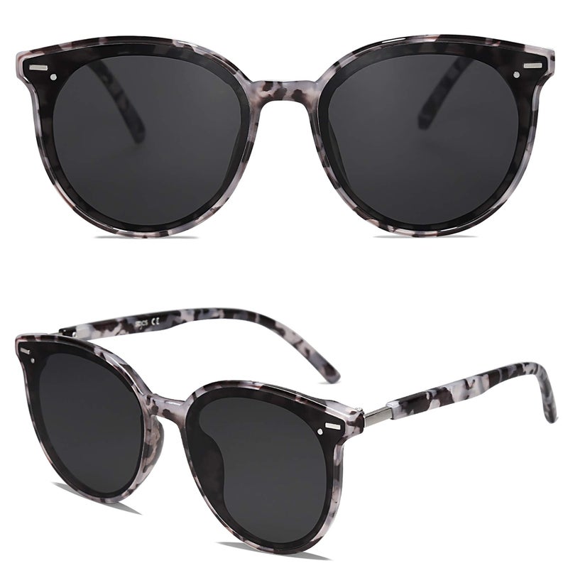 SOJOS Classic Round Sunglasses for Women Men Retro Vintage Shades Large Plastic Frame Sunnies SJ2067 with Grey Tortoise Frame/Grey Lens - Image 3