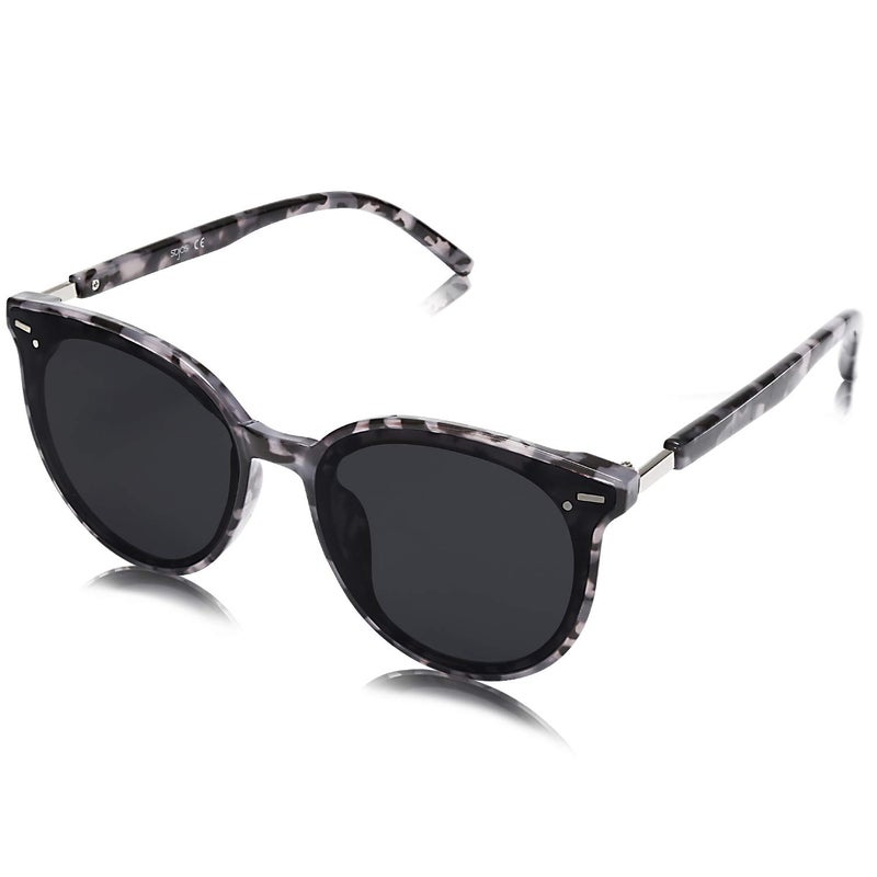SOJOS Classic Round Sunglasses for Women Men Retro Vintage Shades Large Plastic Frame Sunnies SJ2067 with Grey Tortoise Frame/Grey Lens - Image 1