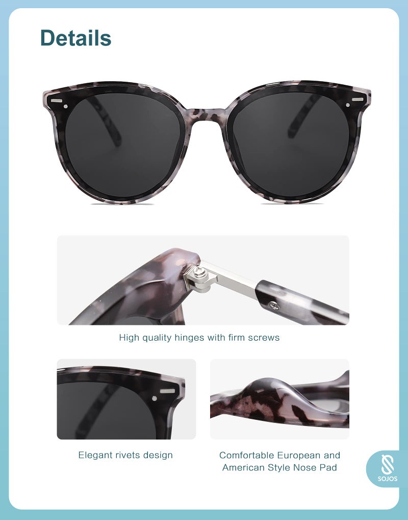 SOJOS Classic Round Sunglasses for Women Men Retro Vintage Shades Large Plastic Frame Sunnies SJ2067 with Grey Tortoise Frame/Grey Lens - Image 4