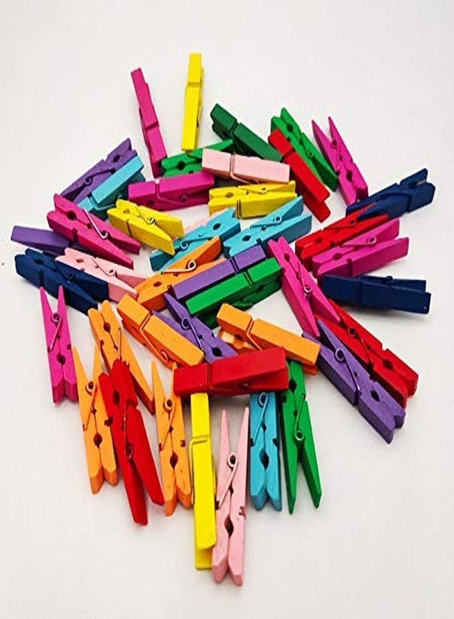 3A Featuretail 1.5 Inch Multicolored Wooden Photo Paper Clips for Crafts, Decoration and DIY Projects (Pack of 50) - Image 1