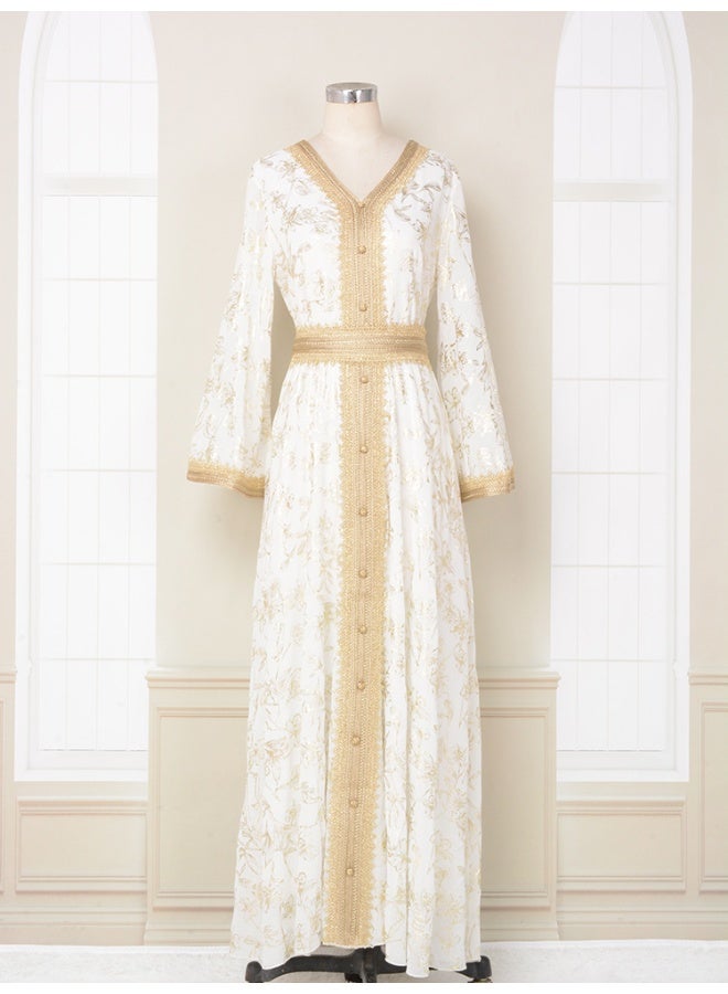 NIBEMINENT Middle East New Burnt Flower Sequin Dress Light Luxury Ladies Party Muslim Abaya Women's Clothing  - Image 1