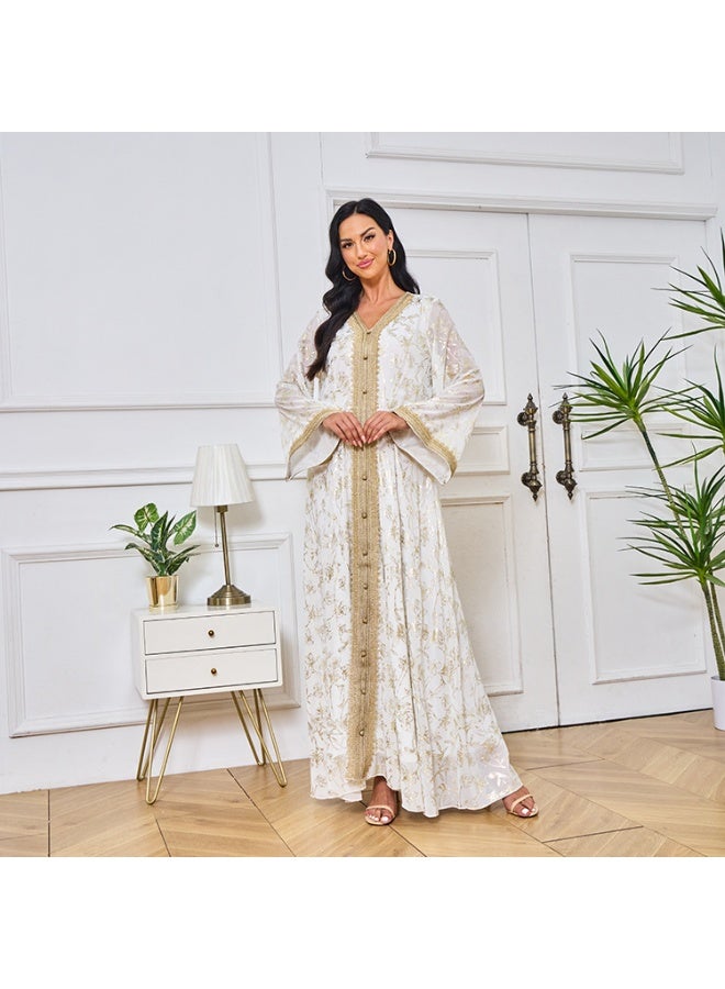 NIBEMINENT Middle East New Burnt Flower Sequin Dress Light Luxury Ladies Party Muslim Abaya Women's Clothing  - Image 3