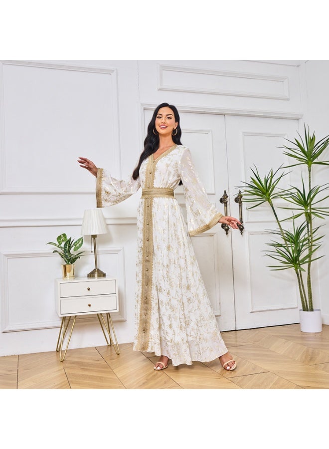NIBEMINENT Middle East New Burnt Flower Sequin Dress Light Luxury Ladies Party Muslim Abaya Women's Clothing  - Image 2