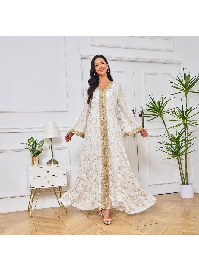NIBEMINENT Middle East New Burnt Flower Sequin Dress Light Luxury Ladies Party Muslim Abaya Women's Clothing  - Image 4