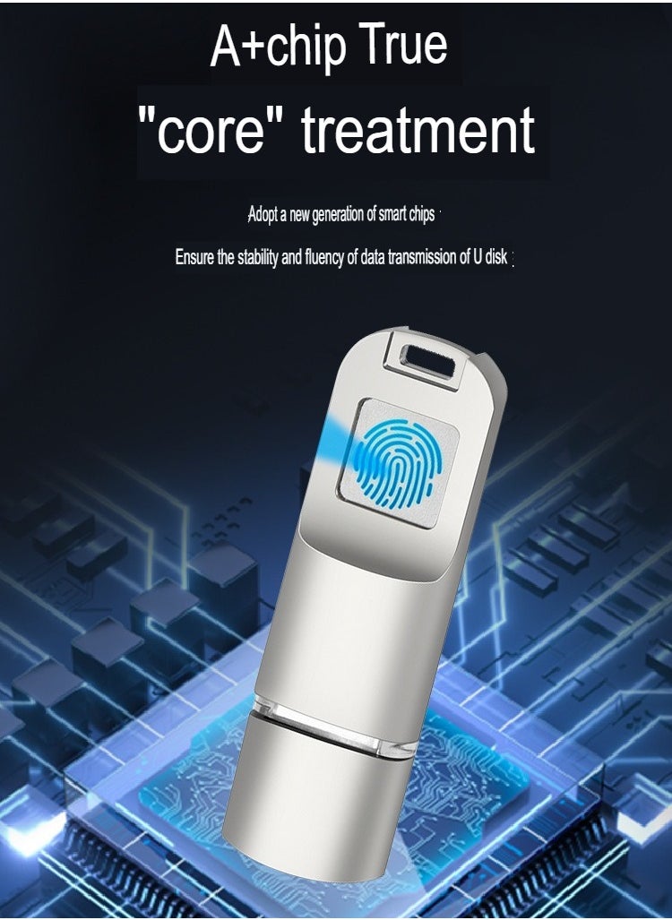 Encrypted Flash Drive, USB 3.0 Biometric Security Protection Thumb Drive, Compact And Portable Memory Stick Pen Zip Drive, Lightweight Large Capacity USB Drive, (1pc, Silver, 8GB)  - Image 3