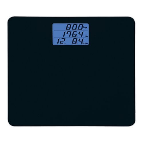 TANITA Tanita HD384 Digital Weight Scale 440 lbs Capacity Japan Technology MultiUnit Display LBS KG Stone Step On to Activate Bathroom Scale with Blue Backlit LCD Display Tempered Glass Black