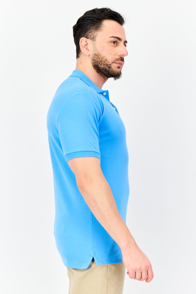 GAP Men Regular Fit Short Sleeves Plain Polo Shirt, Blue - Image 4