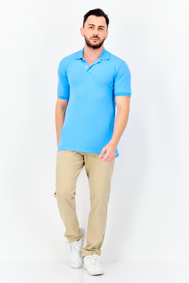 GAP Men Regular Fit Short Sleeves Plain Polo Shirt, Blue - Image 3