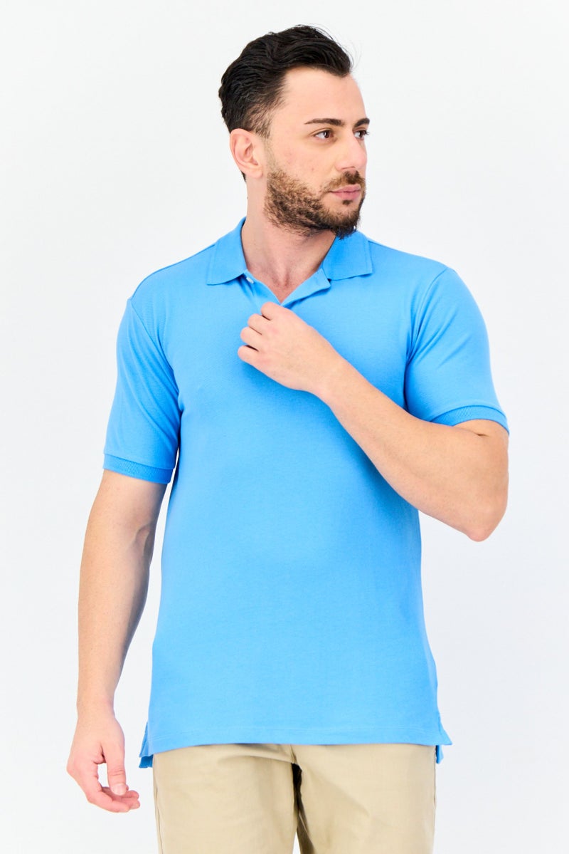 GAP Men Regular Fit Short Sleeves Plain Polo Shirt, Blue - Image 1