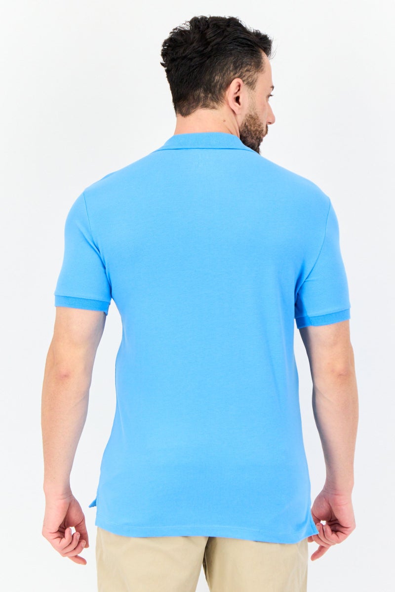 GAP Men Regular Fit Short Sleeves Plain Polo Shirt, Blue - Image 2