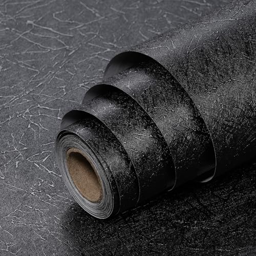 Yun-aeon Yunaeon Black Silk Peel and Stick Wallpaper 173x160 Embossed Textured Contact Paper Removable Waterproof Self Adhesive Vinyl Wallpaper for Bedroom Kitchen Cabinet Furniture - Image 1