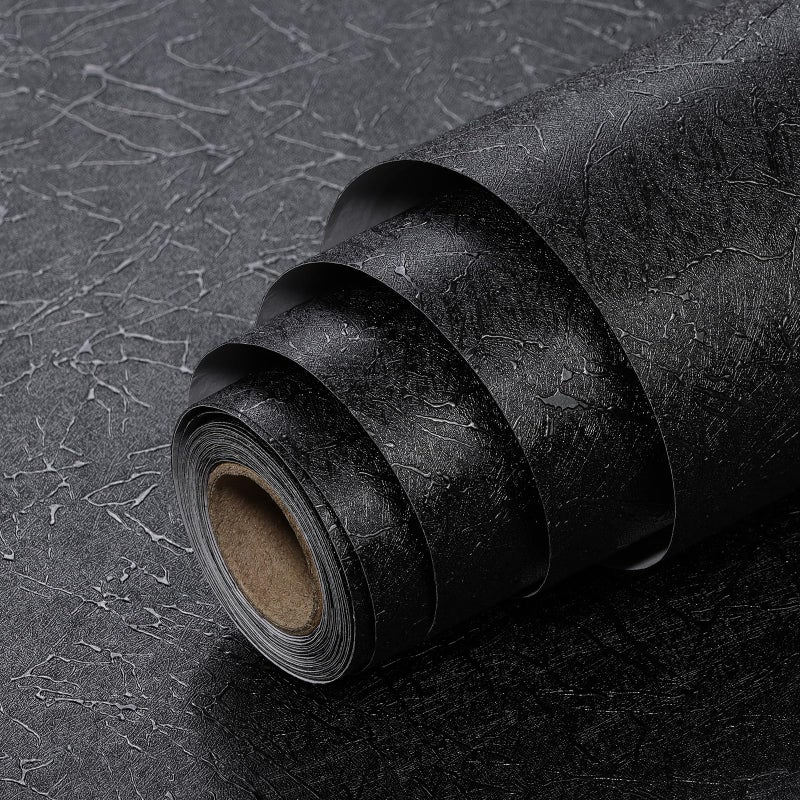 Yun-aeon Yunaeon Black Silk Peel and Stick Wallpaper 173x160 Embossed Textured Contact Paper Removable Waterproof Self Adhesive Vinyl Wallpaper for Bedroom Kitchen Cabinet Furniture - Image 2