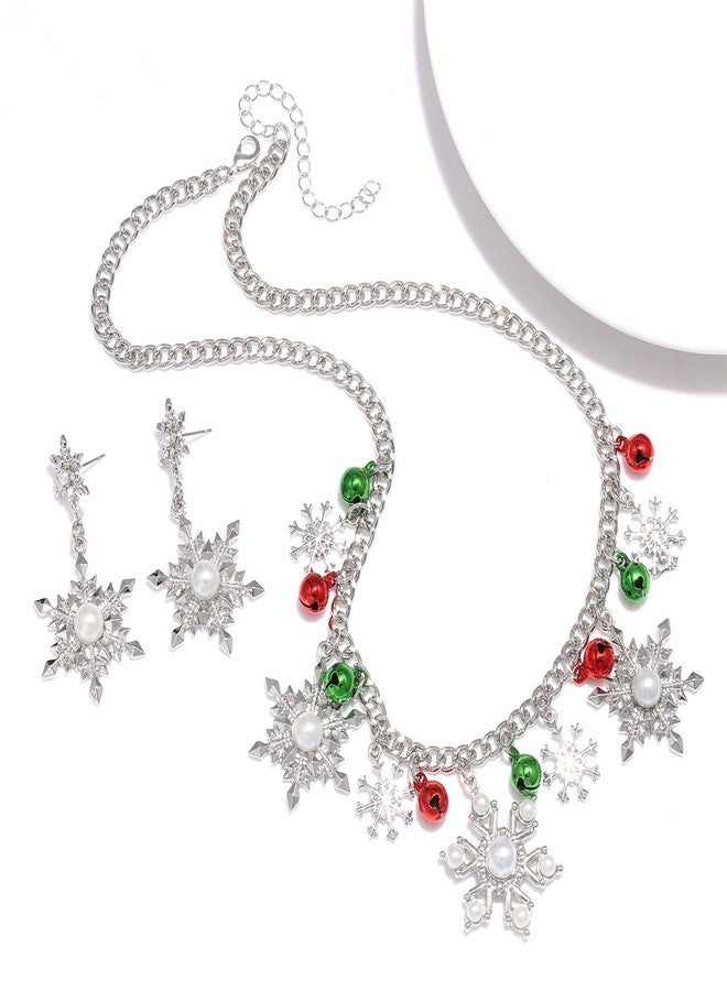 NLCAC Christmas Necklace Pearl Snowflake Collar Necklace with Snowflake Drop Earrings Santa Holiday Novelty Jewelry for Women (Pearl Snowflake) - Image 4