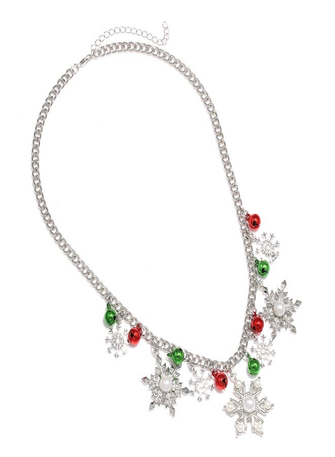 NLCAC Christmas Necklace Pearl Snowflake Collar Necklace with Snowflake Drop Earrings Santa Holiday Novelty Jewelry for Women (Pearl Snowflake) - Image 5