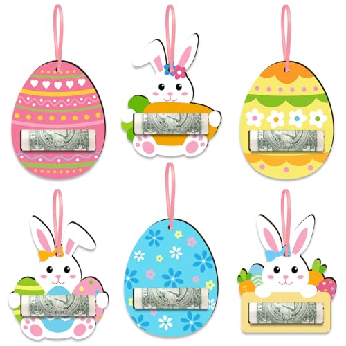 Xylolfsty Easter Money Holder Cards Set of 6 Easter Eggs Bunnies Money Holder Cards for Easter Basket Tag Gift Card Money Gifts Easter Decor Ideas - Image 1