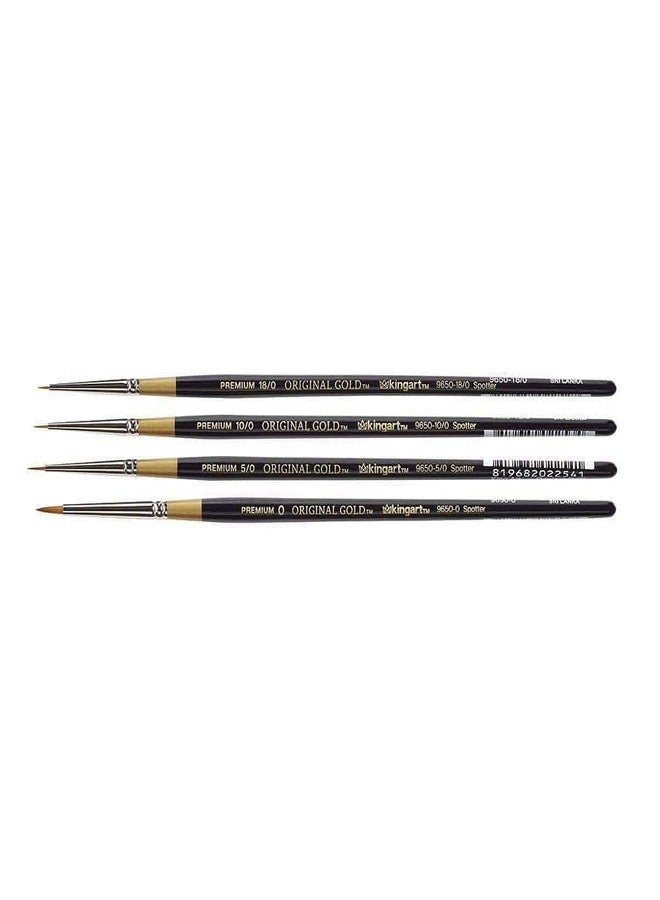 KINGART Premium 4 pc. Original Gold 9650 Series Spotter Artist Brush Set, Synthetic Golden Taklon Hair for Acrylic, Oil, Watercolor and Gouache Painting, Short Handle,4 Sizes: 18/0, 10/0, 5/0, 0 - Image 2