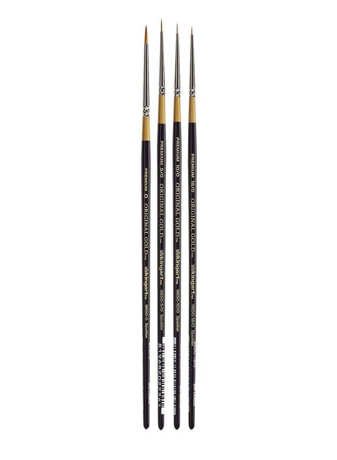 KINGART Premium 4 pc. Original Gold 9650 Series Spotter Artist Brush Set, Synthetic Golden Taklon Hair for Acrylic, Oil, Watercolor and Gouache Painting, Short Handle,4 Sizes: 18/0, 10/0, 5/0, 0 - Image 1