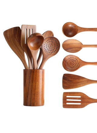 Wooden Cooking Utensils Set - 6 Piece Bamboo Kitchen Tools with Holder - Dark Brown Cooking Utensils Set for Nonstick Pots and Pans - Heat Resistant Wooden Spatulas and Spoons - pzsku/ZBEBC65D7783D8AE5E0F8Z/45/1745832848/275e9442-4036-414f-a015-e0c7f1b144f0