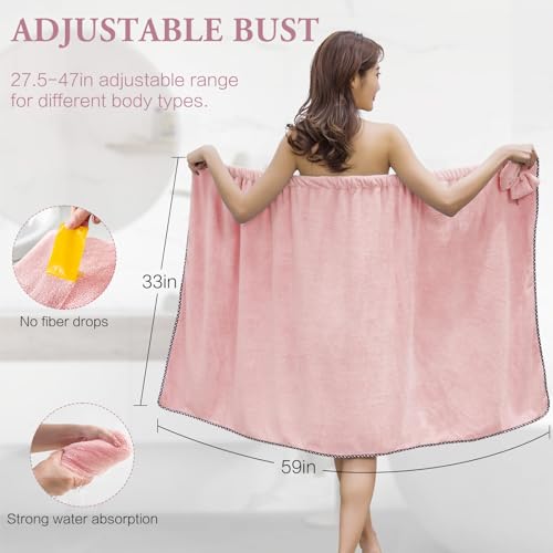 KOIKEY Hair Towel Women Bath Wrap - Adjustable Microfiber Super Absorbent to Quick Drying Hair and Body for Gym, Spa, Sauna and Shower After Body Cover, Pink - Image 2