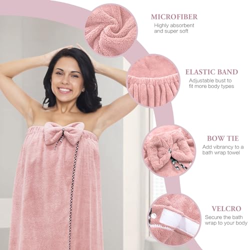 KOIKEY Hair Towel Women Bath Wrap - Adjustable Microfiber Super Absorbent to Quick Drying Hair and Body for Gym, Spa, Sauna and Shower After Body Cover, Pink - Image 3